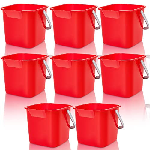 Image of Irenare 8 Pcs Sanitizing Bucket 3 Quart Cleaning Pail Small Detergent Square, Spout and Handle Plastic Utility Sanitizer Buckets for Restaurant Kitchen Home Offices (Red)