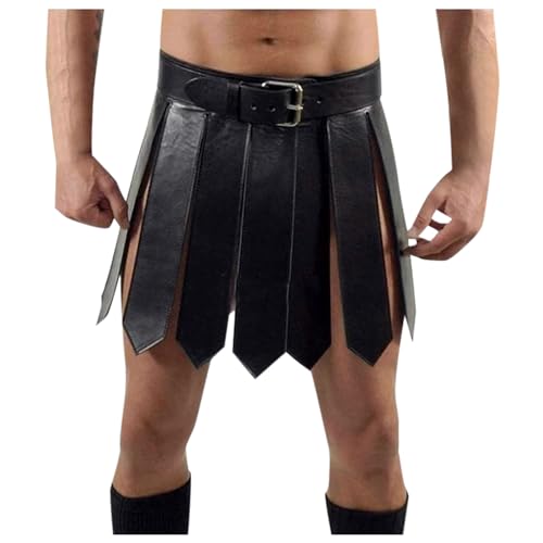 Duohropke Herren Gladiator Kostüm Lederrock Römischer Soldat Cosplay Outfit Set Schürze Gürtel PU-Leder Gladiator Kilt Rock Clubwear Rüstung