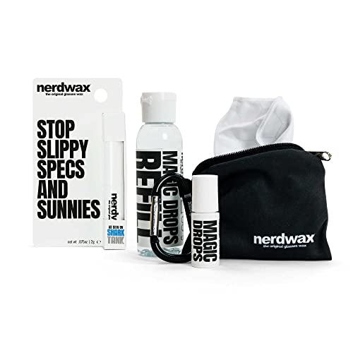 Nerdwax Glasses Wax Single + Magic Drops Glasses Cleaning Kit | Stop Slipping Glasses | Magical Clean for Lenses & Screens