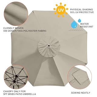 EliteShade USA 9ft Replacement Covers 8 Ribs Market Patio Umbrella Canopy Cover (CANOPY ONLY) (Beige)