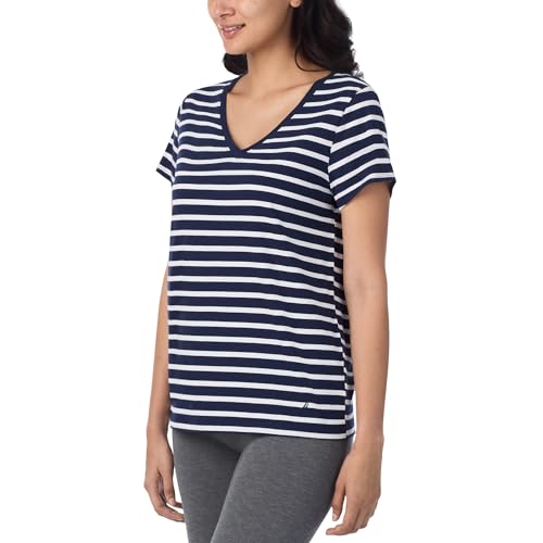 Image of Nautica Womens Sleep Shirt - Lightweight, Breathable Pajama Top - Cotton Knit Jersey V-Neck Sleepwear and Loungewear