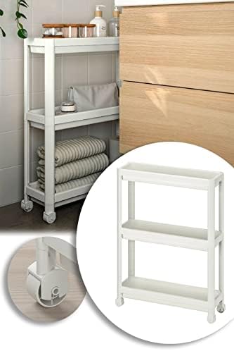 Shopivaa Easy Build Plastic Tidy Shelving Unit 3 Tiers 10kg Limit Multipurpose Shelves Organiser for Office Garage Bedroom Kitchen Bathroom Makeup Plants Closet (54cm x 18cm x 71cm, White)