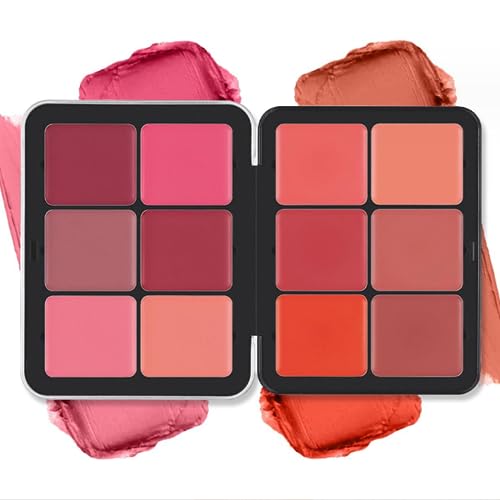 Palette de fards à joues 12 couleurs, Palette de maquillage fards à joues crème mats, longue tenue, anti-bavure, aspect naturel, fard à joues estompé pour le visage, sans cruauté