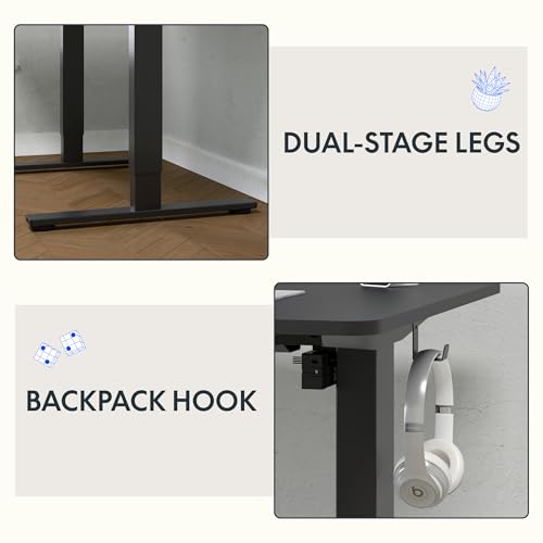 Image of FLEXISPOT 48 inchx24 inch Electric Standing Desk, Black Walnut | One-Piece Desktop, 1 inch Thick Top, Height Adjustable, Stable Steel Frame, Home Office & Multi-Monitor Setup