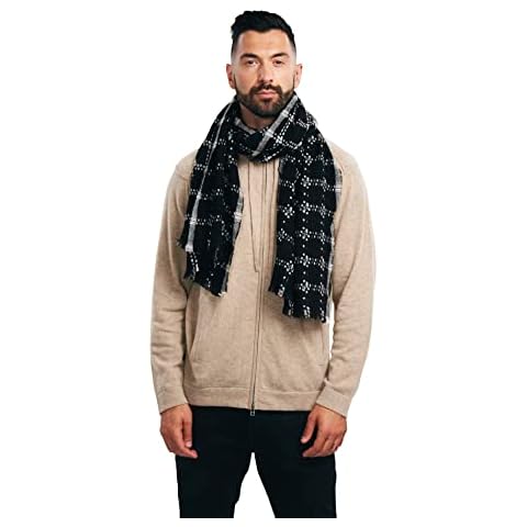 BEYOND FASHION 100% Cashmere Blck Plaid Check Scarf For Men And Women Unisex - Heavenly Soft Cozy Warm Cover