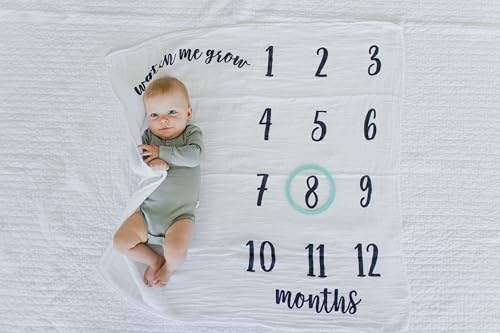 Image of Kate & Milo Baby Milestone Blanket with Monthly Markers, Muslin Cotton Infant Photo Prop Blanket for Newborn Photos and First Year Milestones (Pack of 12)