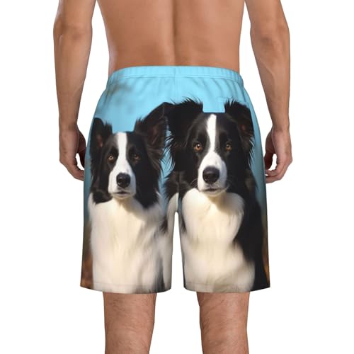 Border Collie Men's Swim Trunks Quick Dry Board Shorts with Pockets Casual Drawstring Beach Shorts3
