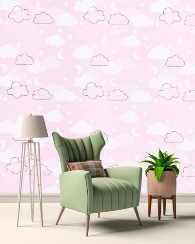 Image of FOKRIM Pink Cloud Wallpaper for Wall Sticker Home,Office 45x300cm Peel and Stick Hexagon Removable Self Adhesive Waterproof