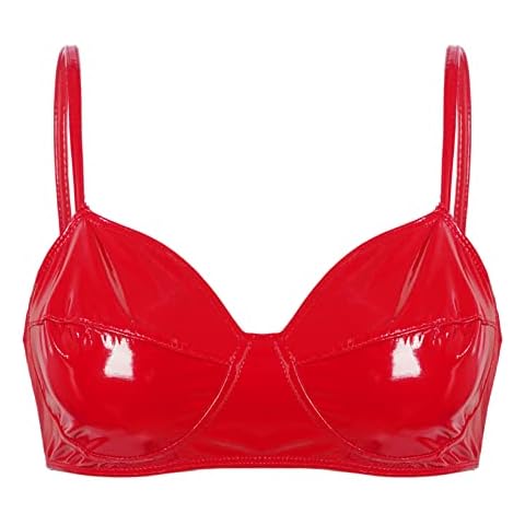 Zaldita Women's Shiny Liquid Faux Leather Wire-free No Pad Crop Tops Bustier Bustier Corset Clubwear Red Medium Cover