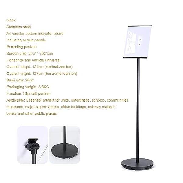 A4-posterstandaard Vloerstaande bordhouder Roestvrijstalen bordstandaard, menuweergave Kennisgevingsstandaard voor weergave van bruiloften/zakelijke activiteiten zwart