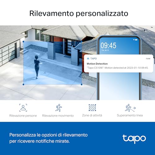Tapo C510W Telecamera WiFi da esterno 2K 3MP, visione a 360°, visione notturna a colori, telecamera di sorveglianza IP, sensore di movimento, impermeabile IP65, audio bidirezionale, Alexa - Immagine 4