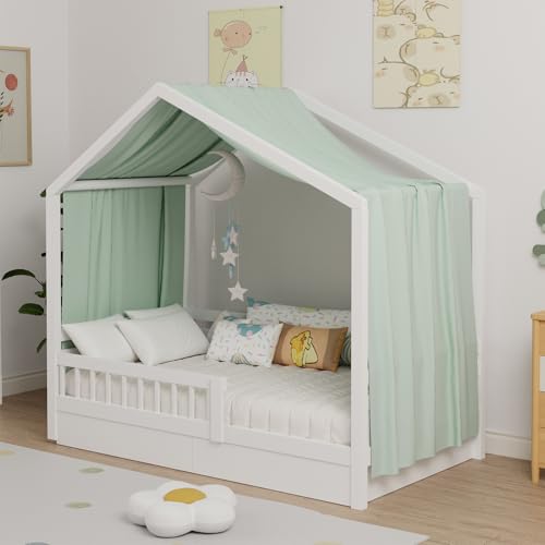 Zdada Hausbett Himmel, Betthimmel Hausbett aus Baumwolle Musselin, Stoffhimmel für Hausbett Mädchen Jungen Baldachin Kinderbett Kinderzimmer Deko -135 x 420 cm Grün