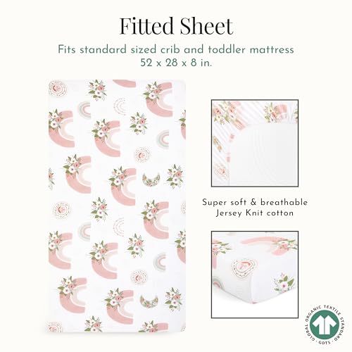 Image of Evolur Rainboho 3 Piece Crib Bedding Set, Machine Washable, Soft and Breathable Toddler Bedding Set, Includes Fitted Sheet, Wearable Blanket and Crib Skirt