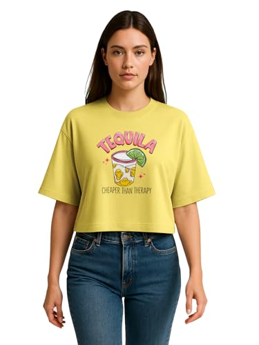 Image of HELLCAT Beige Printed Loose Fit Crew-Neck Crop T-Shirt for Women
