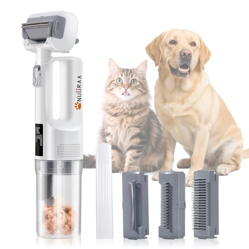 Cats Dogs Grooming Vacuum Kits Cordless Handheld Fur Remover with 5 Tools Dematting Shedding Brush and Crevice Rechargeable Low Noise Strong Suction and Quick Clean Hairs 300ml Dust Cup