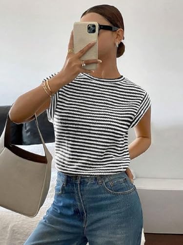 Image of Jawdrobe Women's Striped Western Top Round Neck Cap Sleeve T-Shirt for Women