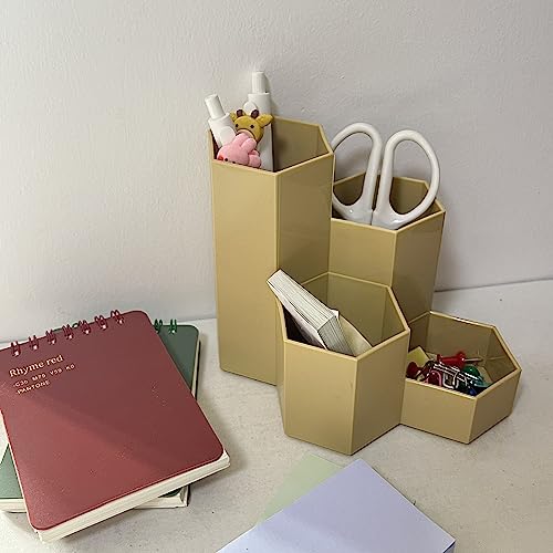 Image of Pencil Organizer Pen Holder for Desk Pens Cup Small Desk Organizer Cute Pen Holder for Office,School and Home (Beige, L-Shape)
