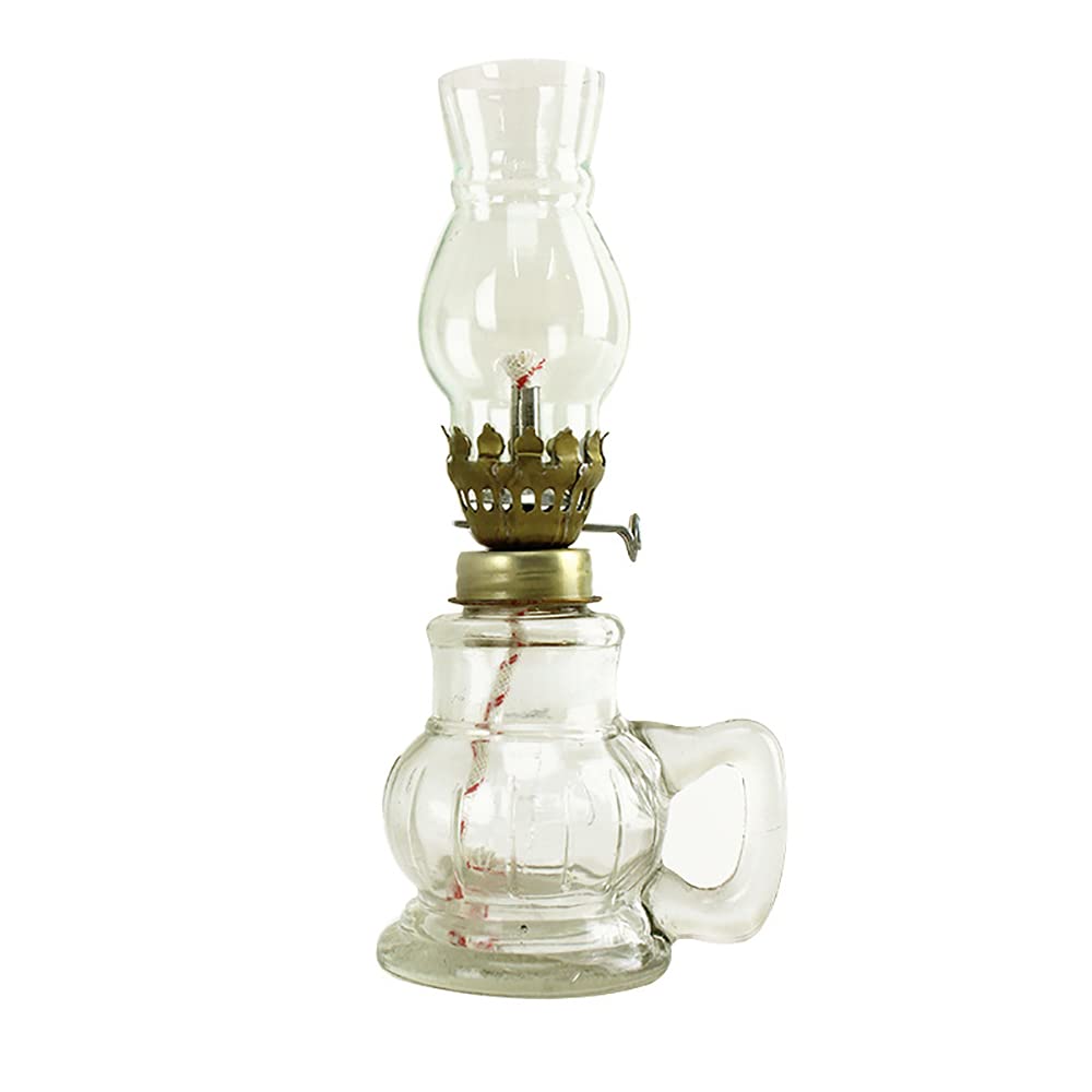 HYGERX Olielamp Winddicht Glas Vintage Antieke Kerosine Lamp, Transparante Desktop Brandende Lantaarn voor Indoor Gebruik Nood/Blauw / B8xH31,5 cm