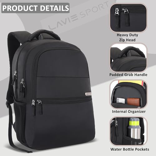 Lavie Sport 47cm Osprey 28 Litres Laptop Backpack For Men & Women | Business Laptop Bag | Upto 15.6" Notebook/Macbook Compatible (Black) - Image 2