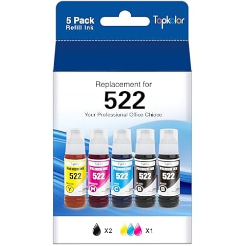 Topkolor 522 Ink Refill Bottles Replacement for T522 522 Ink Refill Bottles (Not Sublimation Ink) Compatible with Epson ET-2720, ET-2800, ET-2803, ET-4800,ET-4700, ET-2710 Printer (5 Bottles) Cover