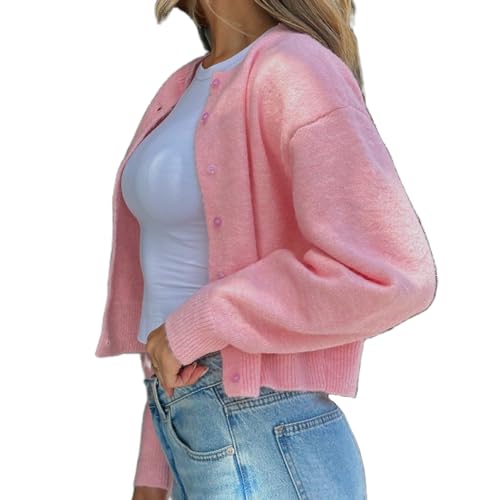 Image of Women Knit Cropped Cardigan Tops Long Sleeve Button Down Lightweight Bolero Sweater Tops