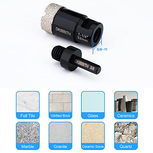 Dry Diamond Core Drill Bits 1-1/4 Inch (32Mm) Tile Hole Saws For Porcelain Ceramic Tile Granite Marble Stone Brick Vacuum Brazed Hole Saw With 5/8-11 Thread And 3/8Inch Hex Shank Adapter #TOP3
