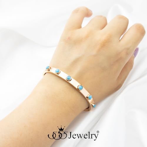 555Jewelry 6MM Stainless Steel Bangle Bracelets for Women Thick Oval Turquoise Jewelry for Women Large Chunky Wrist Cuff Bracelet2