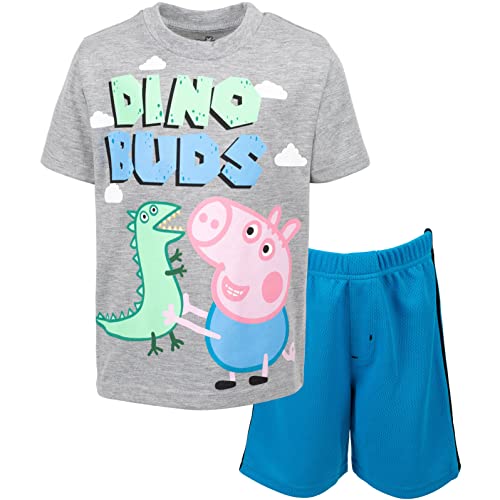 Ensemble Peppa Pig 2T t-shirt bleu et short en maille gris pour petit garçon