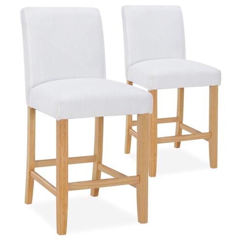 INTENSE DECO Lot de 2 chaises de Bar en Bois Rosie Velours côtelé Blanc - H65cm