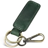 Jack&Chris Genuine Leather Car Keychain, Universal Key Fob Keychain, Leather Key Chain Holder for Men and Women, 2 Keyrings and Carabiner Clip, JC306-Green