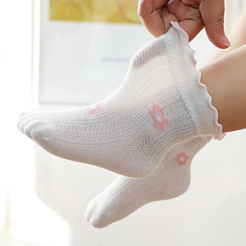 Newborn Baby Girl Socks Princess Ruffles Infant Toddler Dress Socks Pointelle Eyelet Booties Thin Mesh Socks 5 Pairs2