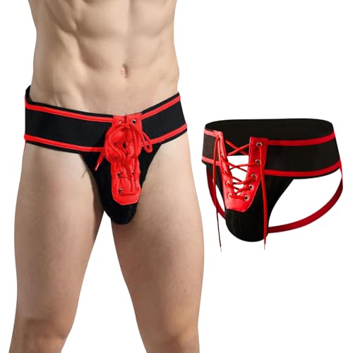 Mens Sexy Jock Staps Lace-UP G-String Striped Underwear Thongs