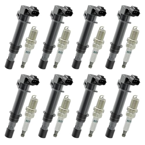 Image of Set of 8 UF270 Ignition Coil with Iridium Spark Plug Compatible with 2000 2001 2002 2003 2004 2005 2006 2007 Dodge Durango Ram Jeep Mitsubishi Grand Cherokee Commander Nitro Dakota 3.7L E593C, E509D