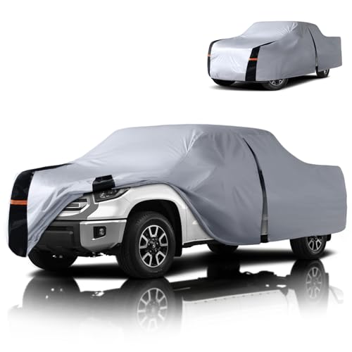 Image of Multi-Layer Toyota Tundra Truck Cover, Custom Fit Tundra 1999-2021 Double Cab /CrewMax Cab SB(5.5'-6.5') Car Cover Waterproof All Weather, Full Exterior Cover Rain Wind and UV Protect with Door Zipper
