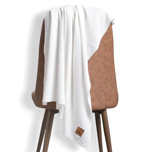 Image of Hypoallergenic Silky Baby Blanket - 30x40 Inches White, Oeko-TEX Certified, Thermal-Regulating, Soft Knit for Girls & Boys - Swaddle or Toddler Blanket, Dua