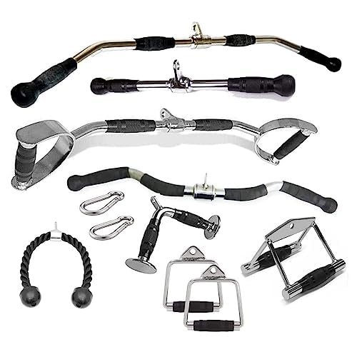 AH Combination of cable machine attachments: High Pulley LAT Bar, D ...