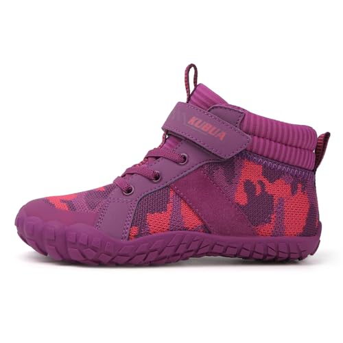 Image of KUBUA Kids High Top Barefoot Shoes Boys Girls Minimalist Zero Drop Sneakers | Wide Toe Box, Padded Collar for Ankle Support, Non-Slip, Hiking, Tennis, Walking, School, Wrestling, Gym, Little Kid, Big Kid