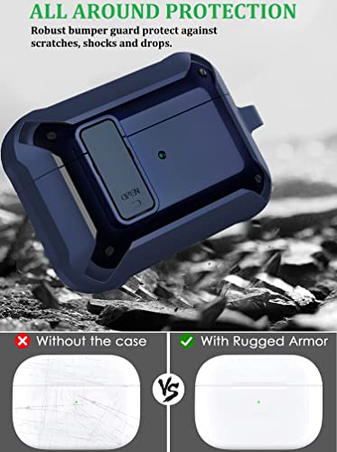 Image of Olytop for Airpods Pro 2 /1 Gen Case Cover with Lock (2019 /2022 /2023), Rugged Locking Case for Airpod Pro 2nd /1st Generation Shockproof Armor Protective Skin for Apple iPod Pro - Blue