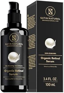 Organic Retinol Serum for Face 3.4 Fl Oz Aloe Vera Gel instead of Water, Hyaluronic Acid + Vitamin C Face Moisturizer Dermatolotically Tested Anti Aging Serum - Facial Skin Care Products Satin Naturel