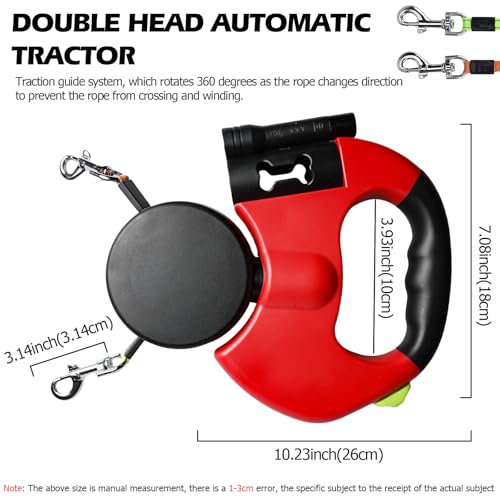 Doppelte Hundeleine Ausziehbar, Doppelleine für 2 Hunde, 300cm Rollleine Einziehbare Hundeleine, Einziehbare Hundeleine, Hundeleine mit Licht, Hundeseil nachts reflektierend, Ergonomischer Griff