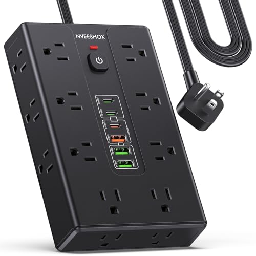 Image of Surge Protector Power Strip with 16 AC Outlets 6 USB Ports(3 Type C), Thin Flat Plug 6.5 FT Extension Cord with Multiple Outlets, Outlet Extender with Surge Protection for Home, Office, Dorm