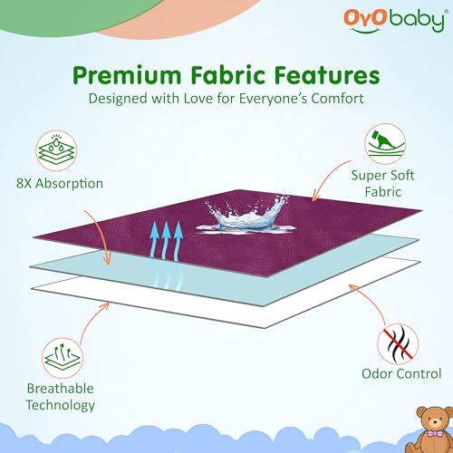 Image of OYO BABY Waterproof Dry Sheet Single Bed 72x36 Inch | Quick Dry, Breathable, Anti-Pilling Mattress Protector | for Babies, Adults & Seniors | Soft, Reusable Fabric for Comfort - Rani Pink