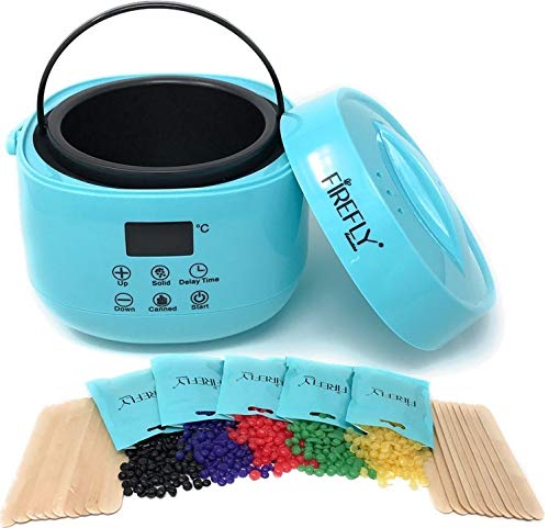 FIREFLY Digital Wax Warmer Hair Removal Waxing Kit + 5 Hard Bean bags and 20 Applicator Sticks for Men and Women
