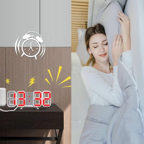 Image of 3D LED Digital Alarm Clock, Black, Red Display, Pack of 1