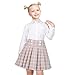 Girls Skirt Set T-Shirt Beige Grid Check Plaid Pleated School Casual Size 9-10