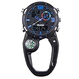 Besttoolifes Reloj azul con mosquetón con brújula integrada y manecillas luminosas para camping, senderismo, escalada y actividades al aire libre, construcción de metal, 55 g, 88 x 45 x 16,5 mm