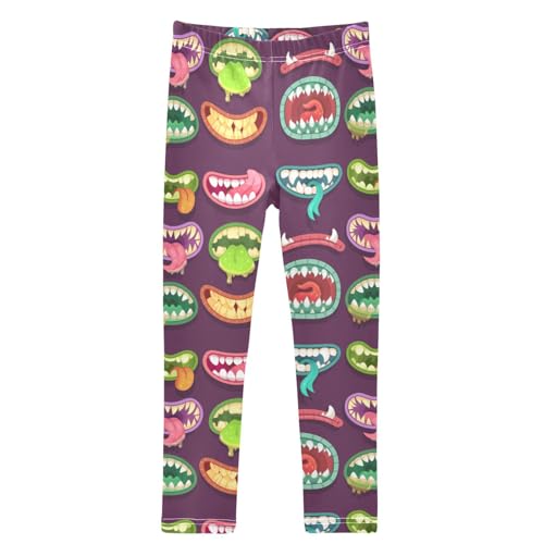 Girls' Leggings Monster Mouth Teeth Tongue Ankle Length Printed Leggings Comfort Pants for Kids 4-10 Years