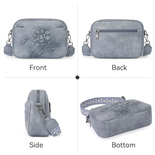 Image of Small Crossbody Purses for Women, Trendy Vegan Leather Crossbody Bag Embossed Travel Shoulder Handbags with Wide Strap