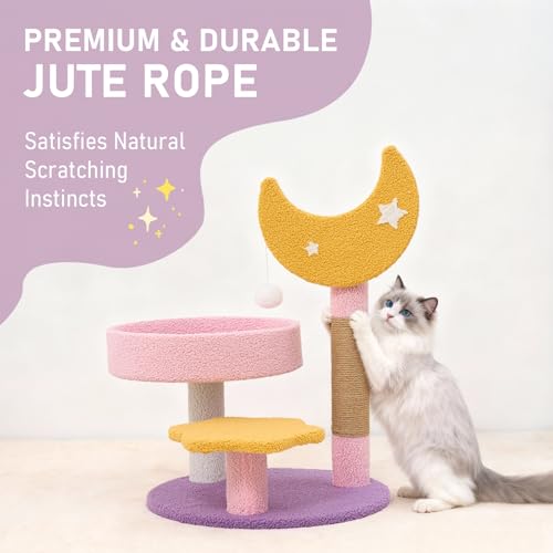 Árbol rascador para gato con cama y diseño Luna Estrella miniatura 2