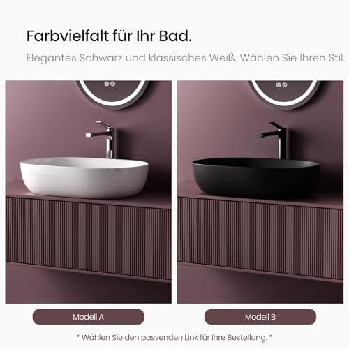 EMKE Waschbecken – Aufsatzwaschbecken Oval, 60 x 41 x 13 cm, Weiß, Kratzfest Waschbecken Bad, Leicht zu Installieren & Reinigen, Waschtisch für Bad & Gäste-WC